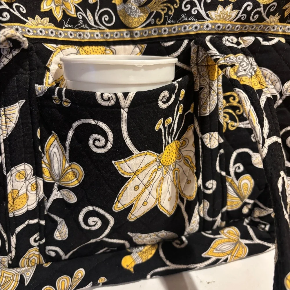 Vera Bradley Navy Floral Quilted Tote with Yellow & White Accents